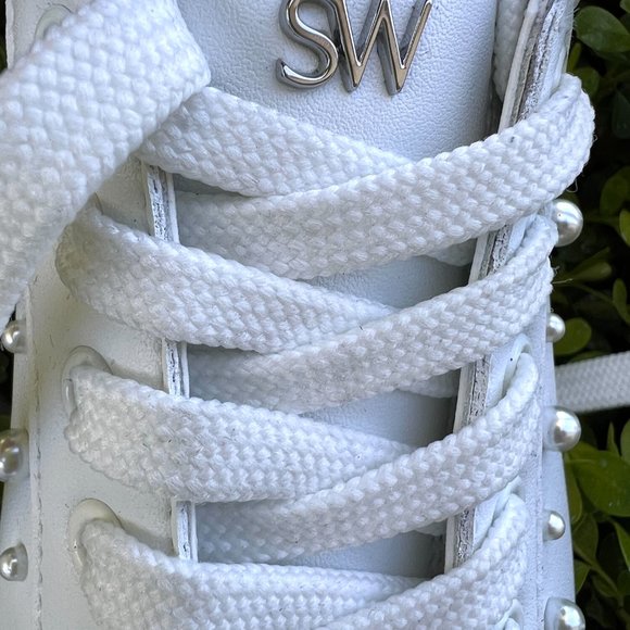 STUART WEITZMAN - NWOT Women's Faux-Pearl Studded Leather Sneakers - Size 11 - Picture 5 of 12